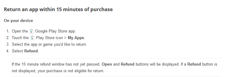 Google implements instant refunds for Apps Purchase from the Play Store