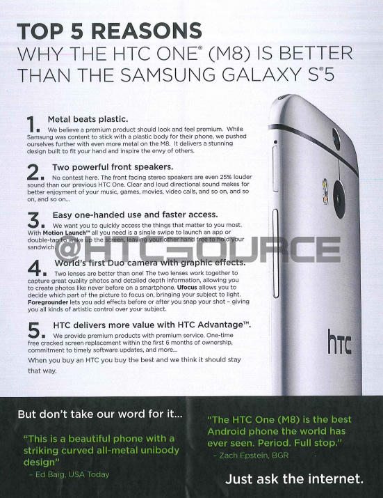 5 Reasons why HTC thinks the One M8 is way better than the Samsung Galaxy S5